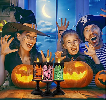 1.Halloween Snow Globe Tornado Flameless Candles Table Centerpiece for Celebration Party,Battery Operated LED Candle with 6 Hours Timer for Home Indoor Halloween Decoration (Spider)
