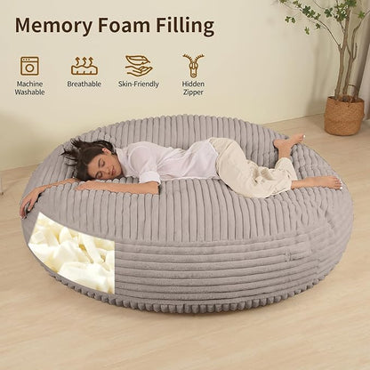 Memory Foam Bean Bag Chair, Bean Bag Bed with Fluffy Removable Cover, for Living Room Bedroom, 6FT Grey