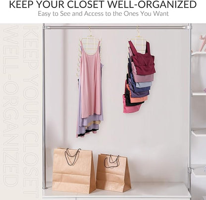 ZEDODIER Tank Top Hanger, Space Saving Bra Hamgers, Non-Slip Hanging Sport Bras Holder, Closet Organizers and Storage for Camisoles Tank Tops Bras Ties Swimsuits Strappy Dress, Gold