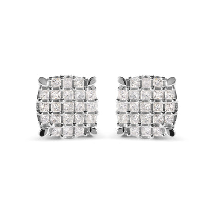 10K White Gold 3/4 Cttw Princess Diamond Composite Cushion Shape Stud Earrings (I-J Color, I1-I2 Clarity)
