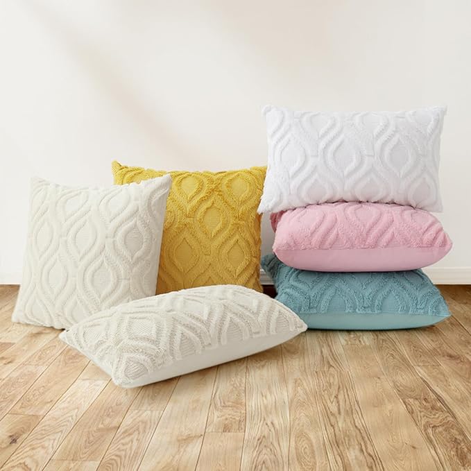 decorUhome Throw Pillow Covers 24x24 Inch Set of 2, Soft Plush Decorative Faux Fur Light Pink Solid Couch Pillow Covers, Accent Farmhouse Neutral Square Euro Pillow Cases for Sofa Bed Living Room