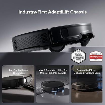 roborock Saros 10R Robot Vacuum and Mop, 22,000 Pa Suction, Zero-Tangling, 3.14’’ Ultra Slim, FlexiArm Riser Technology for Carpet & Floor, Corner & Edge Cleaning, Self-Emptying, Hot Air Drying, Black