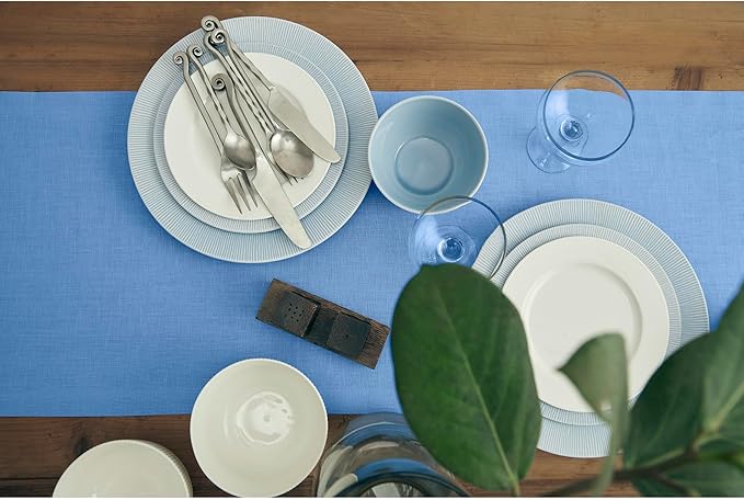 Solino Home Linen Table Runner 90 Inches Long - 100% Pure Linen Provence Blue Dining Table Runner 14 x 90 Inch - Fete