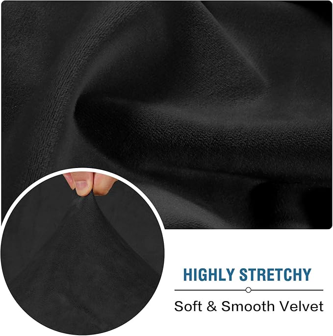 H.VERSAILTEX Velvet Stretch Couch Cushion Cover Plush Cushion Slipcover for Chair Loveseat Sofa Cushion Furniture Protector Seat Cushion Sofa Cover (2 Piece Medium Sofa Cushion Covers, Black)
