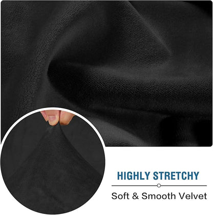 H.VERSAILTEX Velvet Stretch Couch Cushion Cover Plush Cushion Slipcover for Chair Loveseat Sofa Cushion Furniture Protector Seat Cushion Sofa Cover (2 Piece Medium Sofa Cushion Covers, Black)