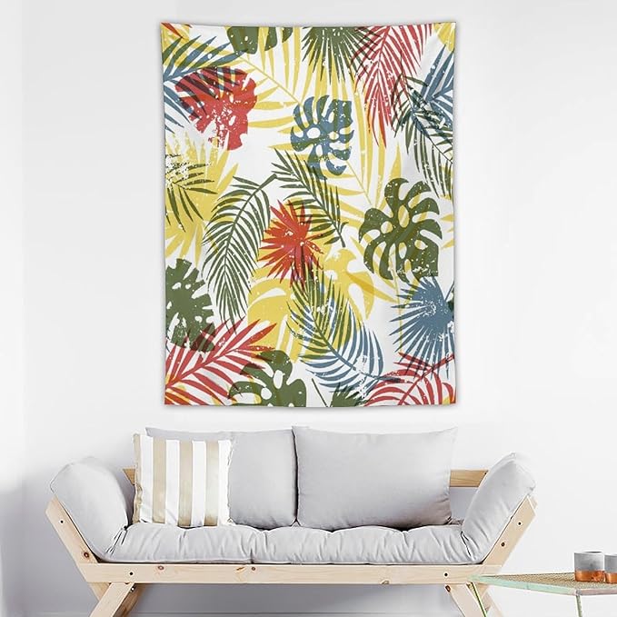 ICMOLYYENLO Boho Green Leaves Tapestry, Mid Century Abstract Tropical Palm Leaves Modern Minimalist Geometric Wall Hanging, Neutral Home Decor Art for Living Room Bedroom Dorm 40x60 Inch
