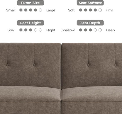 89” Futon Sofa Bed, Comfy Futon Couch Bed with 2 Square Pillows, Convertible Sleeper Sofa with Adjustable Backrest& Armrests, Modern Loveseat Sleeper for Living Room, Bedroom, Light Brown