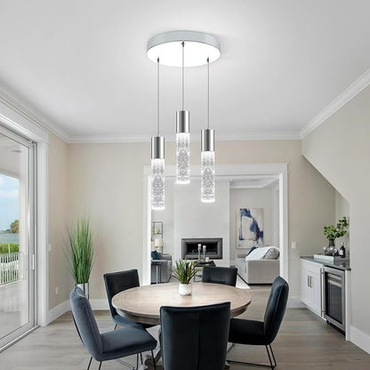 OKELI Smart Dimmable LED 3-Light Pendant Light for Kitchen Island, 18W 1350LM Modern Bubble Crystal Island Light Fixture with TUYA App & Voice Control, Adjustable 3000K-6000K, Electro-Chrome, Round