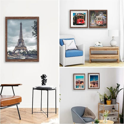 11x14 Picture Frame Set of 6, Display Pictures 8x10 with Mat or 11x14 Without Mat for Wall Mounting,Rustic Brown