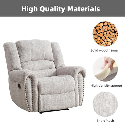 CANMOV Manual Recliner Chair Set of 2, Classic and Traditional Manual Recliner Chair with Comfortable Arms and Back Single Sofa for Living Room, White Grey