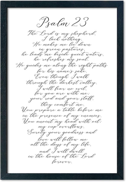 LuZhiQiang Psalm 23 Wall Art Bible Verse 16"×11" Christian Inspirational Scripture Sign Wood Framed Wall Hanging Decor (Black)