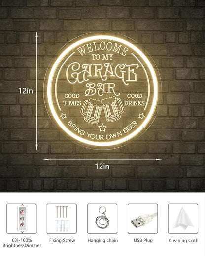 Garage Bar LED Neon Sign for Wall Art Decor, Dimmable Garage Light Up Sign for Man Dad Gifts, Neon Lights Bar Signs for Home Bar Pub Man Cave Bistro Birthday Camping Party