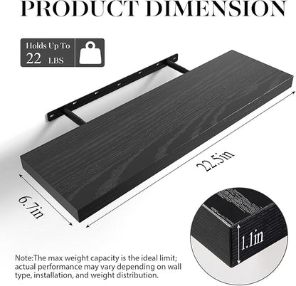 BAYKA Floating Shelves for Wall, 22.5" Wall Mounted Rustic Wood Shelves for Bathroom, Bedroom, Living Room, Kitchen, Office, Hanging Shelf for Books/Storage/Room Decor Capacity (Black, Set of 2)