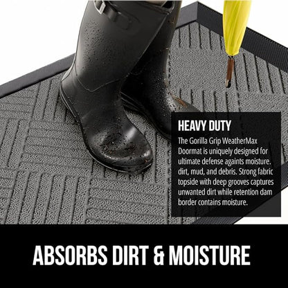 GORILLA GRIP 100% Waterproof All-Season WeatherMax Doormat US Designed Natural Rubber, Stain and Fade Resistant, Low Profile Indoor Outdoor Door Mats, Easy Clean Patio Mat, 17x29, Steel Diamond