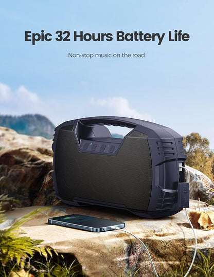 Houl Zallee IPX7 Waterproof Bluetooth Speaker, 40W Portable Wireless Speakers, 32H Playtime, Stereo Loud Sound, Deep Bass, Bluetooth 5.0, Built-in Mic, for Party/Camping/Pool/Gifts, Beach-Navy Blue