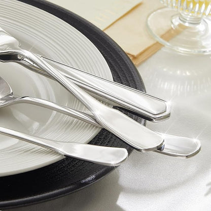 HIKAA Premium Silverware Set, Stainless Steel Flatware Set with Wide-Based Handles for Comfort & Durability, Forks & Spoons Cutlery Silverware Set (40PCS)
