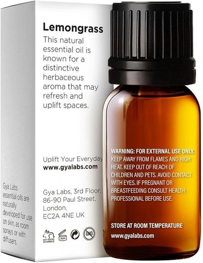 Gya Labs Lemongrass Essential Oil for Diffuser - 0.34 Fl Oz - 100% Pure Natural - Lemongrass Oil for Hair, Skin, Herbaceous, Candle Making Scent