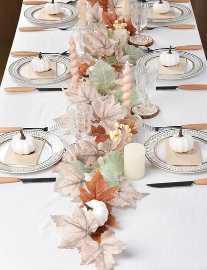 DearHouse Fall Maple Leaf Garland, 5.9Ft Hanging Vine Artificial Autumn Foliage for Thanksgiving, Home, Wedding, Fireplace, Party, Christmas Decor (White)