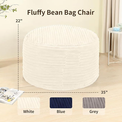 Memory Foam Bean Bag Chair for Adults/Teens, Bean Bag Sofa with Fluffy Removable Cover, for Living Room Bedroom, 3FT White