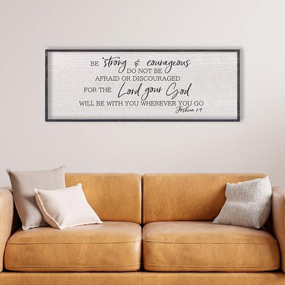 LuZhiQiang Be Strong And Courageous Sign Wall Decor 40"x15" Quote Joshua 1:9 Bible Verse Christian Faith Wood Art Wall (Black)