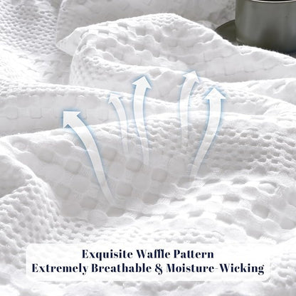 PHF Cooling Waffle Blanket King Size, Lightweight 60% Rayon Derived from Bamboo & 40& Cotton Breathable Blanket for Hot Sleepers, Soft and Luxury for Bed Couch and Sofa, 104"x90", White