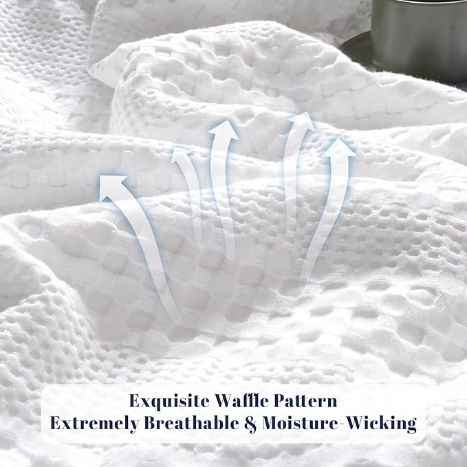 PHF Cooling Waffle Blanket California King Size, Lightweight 60% Rayon Derived from Bamboo & 40% Cotton Breathable Blanket for Hot Sleepers, Soft and Luxury for Bed Couch and Sofa, 110"x96", White