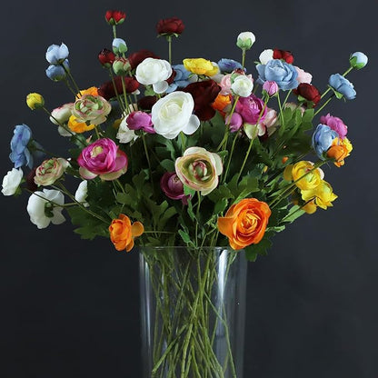 Silk Ranunculus Flowers 23.6 Inch Tall-5 Stems Artificial Buttercup Flowers for Wedding Bouquets, Centerpieces,Home Decor,Floral Arrangements (White,UV Resistant)