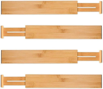 Utoplike 4 pcs Bamboo Kitchen Drawer Dividers Large, Adjustable Drawer Organizers, Spring Loaded, Works in Kitchen, Dresser, Bathroom, Bedroom, Drawer, Desk