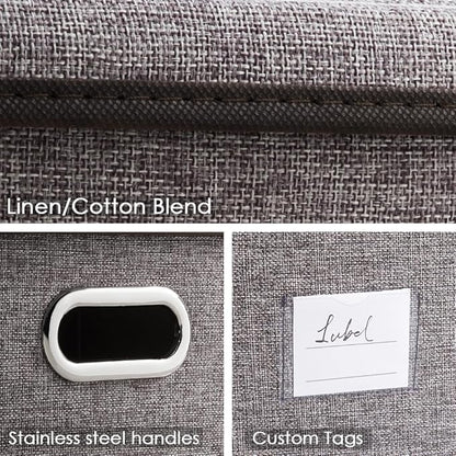 PRANDOM Storage Bins with Lids [3-Pack] Linen Fabric Foldable Storage Boxes Organizer Containers Baskets Cube with Cover (23.4X15.9X11.5) For 6+ Year Old Boys and Girls