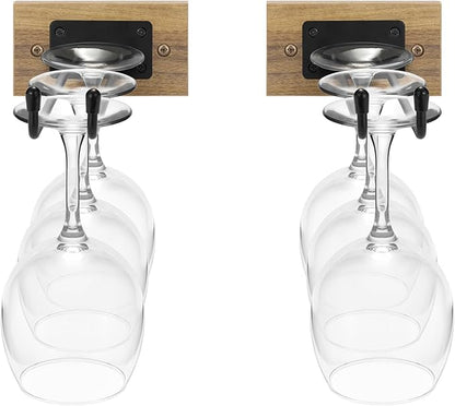 Sorbus Wall Mounted Wine Glass Stemware Rack Set - Wire & Wood Wine Rack Wall Mounted for Wine Glasses, Champagne Glasses, and Drinkware - Complete Your Home Bar & Kitchen Storage, Mahogany