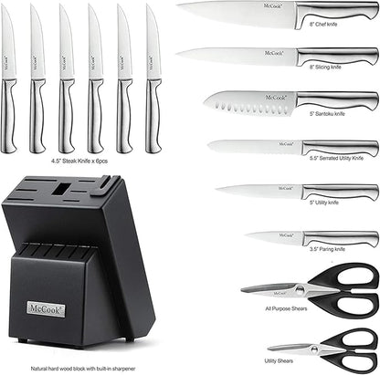 McCook® Knife Sets, German Stainless Steel Knife Block Sets with Built-in Sharpener