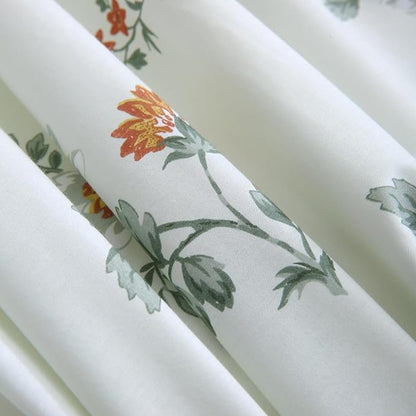 ABREEZE Floral Duvet Cover Queen Size Set Bird Flowers Bedding Set 100% Brushed Cotton Bedding Collection 1 Duvet Cover with 2 Pillowcases White