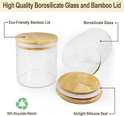 Glass Jars with Bamboo Lids (27oz in 6 Pack), Glass Food Jars and Canisters Sets, Food Storage Container with Airtight Lids, Food Pantry Jars,