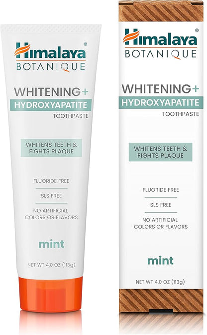 Himalaya Botanique Whitening + Hydroxyapatite Toothpaste for Whiter Teeth & Fresher Breath with Hydroxyapatite Support & Mint Flavor, Fluoride-Free, SLS Free, & Vegan, 4.0 oz (113g)…