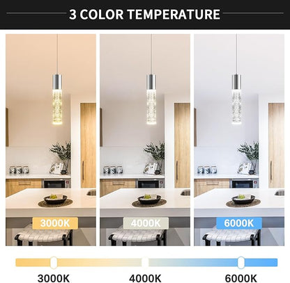 OKELI Modern Pendant Light,3 Color LED Bubble Crystal Island Light Fixtures,Chrome Mini Pendant Lighting for Kitchen Island,Bar,6W,3000-6000K,ETL