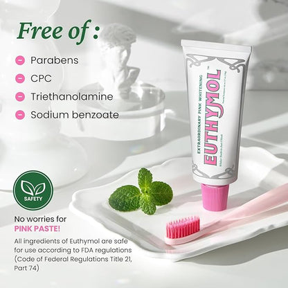 EUTHYMOL Whitening Toothpaste (3.7fl oz*2, Pack of 2) - Stain Removal in 2 Weeks, Long-Lasting Freshness for Sensitive Gum & Teeth. Bad Breath, Cavity Prevention. Recyclable Aluminum Tube