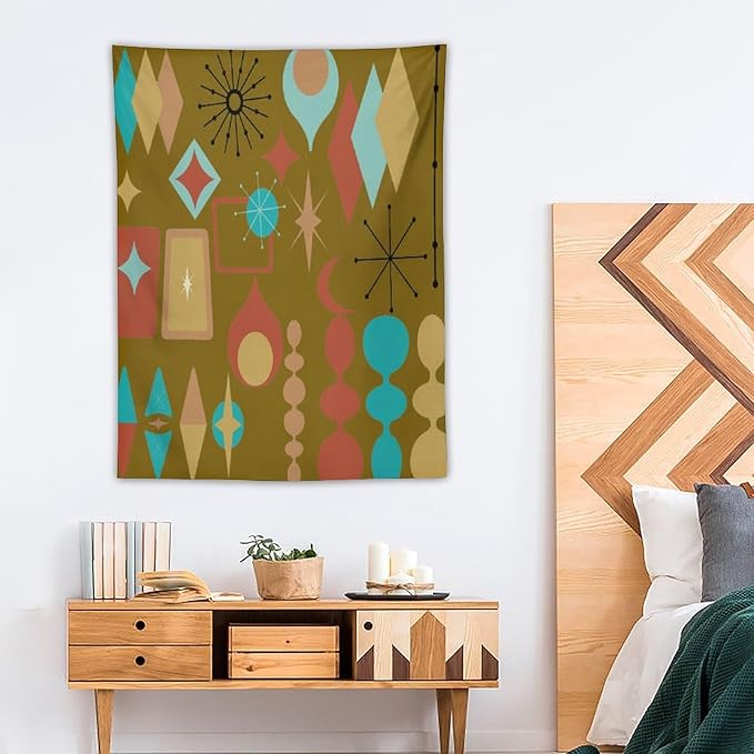 ICMOLYYENLO Boho Medieval Cat Tapestry, Abstract Atomic Starburst Geometric Aesthetic Art Wall Hanging For Bedroom Living Room Dormitory 50x60 Inches