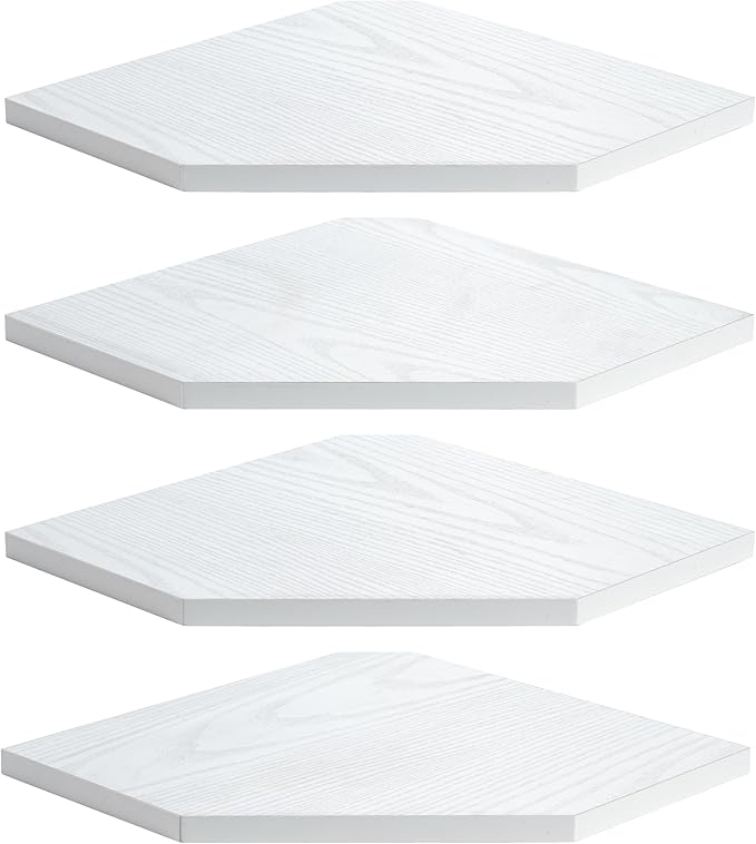 Corner Shelf Wall Mount, Floating Corner Shelves, Set of 4 Corner Wall Shelf Organizer, Rustic Wood Wall Storage Display Shelves for Living Room Bedroom Bathroom Kitchen, Rustic White