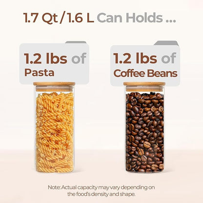 ComSaf 1.7 Qt Glass Storage Containers with Lids, Glass Jars with Lids, Clear Food Storage Jar, Round Canister Set of 3, Pantry Organizers for Pasta Flour Cookie Rice Tea Coffee Bean
