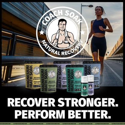 Coach Soak: Recovery Bath Soak – Rejuvenating Post Workout Natural Magnesium Flakes - 21 Minerals, Essential Oils & Dead Sea Bath Salts - Absorbs Faster Than Epsom Salts, 3lbs (Eucalyptus Tea Tree)