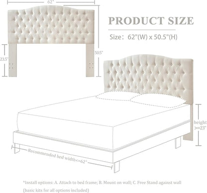 Linen Upholstered Headboard Queen/Full Size Bed Tufted Button Headboard, Featuring High-Density Sponge Padding, Luxury Texture Easy Assembly Comfort and Style-Ivory
