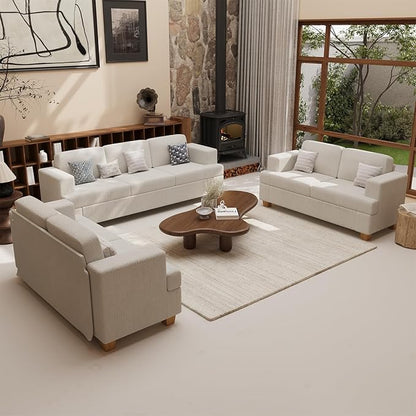 2 Pieces Corduroy Couch Set for Living Room, 5 Seats Cloud Sofa, Deep Seat Floor Couch for Bedroom, Futon Modern Sofa Bed, White Corduroy