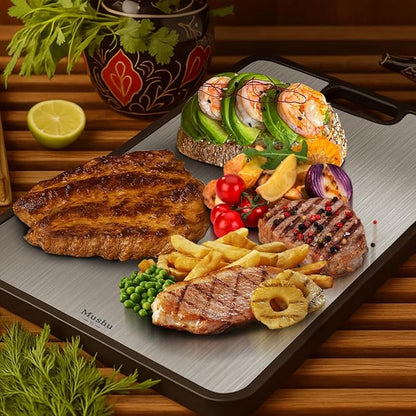 Mushu Titanium Cutting Boards for Kitchen,Upgrated Double Sided Food-Grade 100% Pure Titanium w/Wheat Straw PP Chopping Board for Meat Vegetable Fruit,Easy to Clean,Kitchen Gifts Large Size