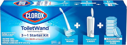Clorox Original Cleaning System, ToiletWand, Storage Caddy, 6 Refill Heads, Dorm Room Essentials, (Package May Vary)