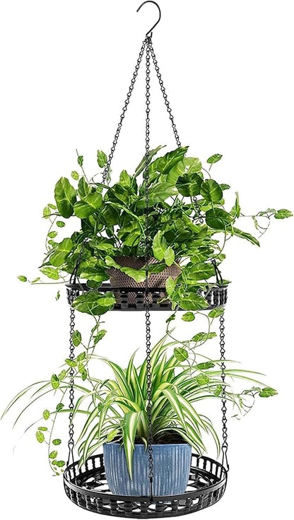 Plant Hanger Indoor Outdoor, 2 Tier Hanging Planter Plant Shelf, Metal Hanging Plants Holder for Indoor Outdoor Plants
