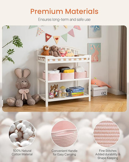 KALLAX Small Woven Basket, 13.5 x 9.5 x 5 Inches, Storage Basket for Organizing, Cute Small Rope Shelf Closet Cube Storage Bins Baskets for Shelves, Dog Toy Gift Baskets Empty, 3 Pack Light Pink