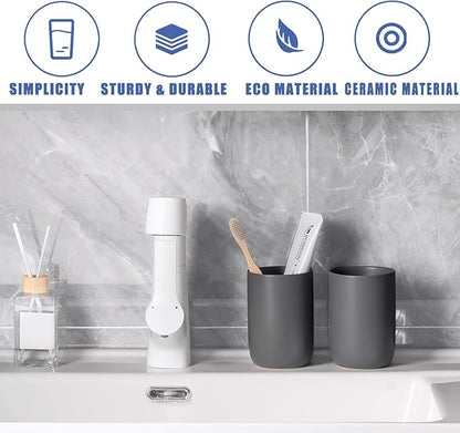 Toothbrush Holders for Bathrooms - 1 Cups Ceramic Toothbrush Toothpaste Holders, Grey Bathroom Tumbler Cups Reusable Toothbrush Mouthwash Cup, Bathroom Counter Organizer.