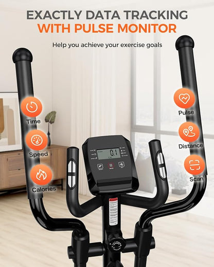 pooboo Elliptical Machine, Elliptical Exercise Machine with 16-Level Resistance&Hyper-Quiet Magnetic Driving System, Elliptical Machine for Home with LCD Monitor&15.5IN Stride, 350LBS Weight Capacity