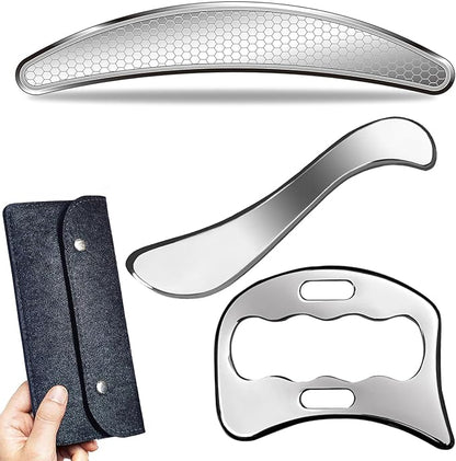 3 in 1 Professional IASTM Massage Tool Set, Stainless Steel Muscle Scraper, Physical Therapy Tools for Soft Tissue