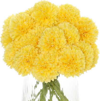 Kimura's Cabin 20Pcs Artificial Mums Flowers Fake Silk Chrysanthemum Balls Flower for Home Decor Easter Table Fall Bouquets Wedding Party DIY Decorations (Yellow)